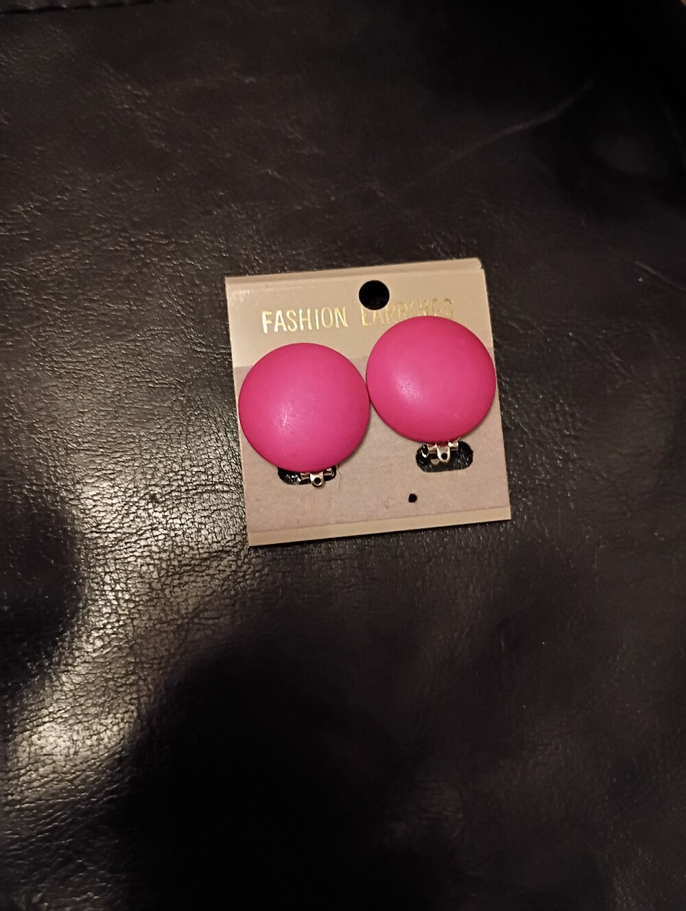 Pink Round Clip On Earring One Pair